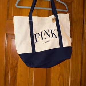 PINK Victoria's Secret Canvas Tote Bag - Navy and Cream